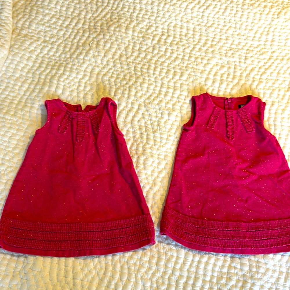 Hot pink corduroy sleeveless dresses for twins